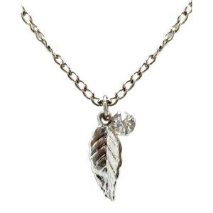 M STYLE LAB Leaf Charm with Clear Crystal on Silvertone Necklace NEW